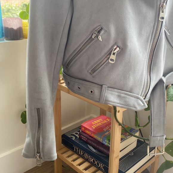 Grey-blue Suede Moto Jacket - Picture 3 of 5